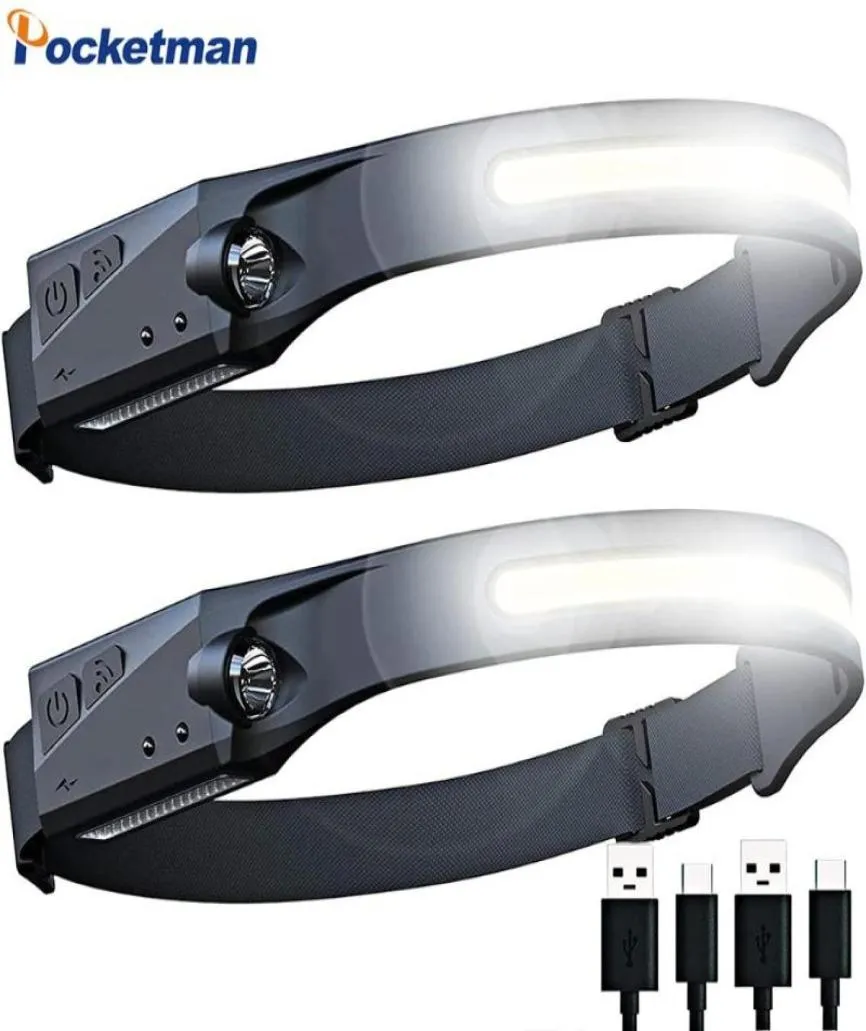 ヘッドランプ50000LM強力なモーションセンサーコブLED USB充電式ヘッドライトビルトインバッテリーヘッドランプ防水ライト4630415