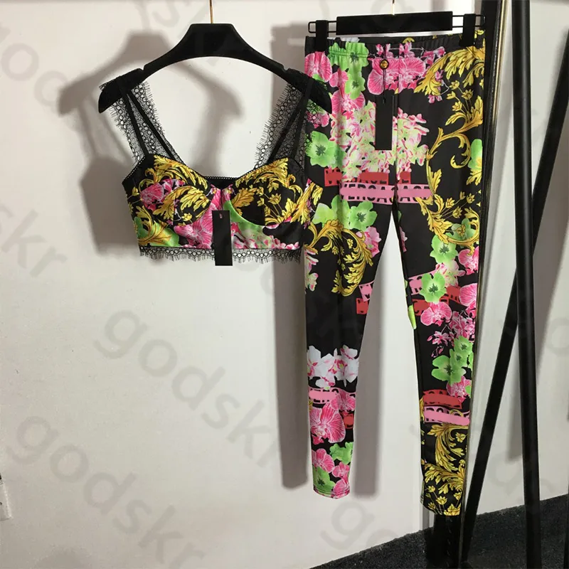 Leggings con canotta in pizzo per yoga, reggiseno a tubo sexy da donna, pantaloni slim elasticizzati a vita alta, tuta da 2 pezzi