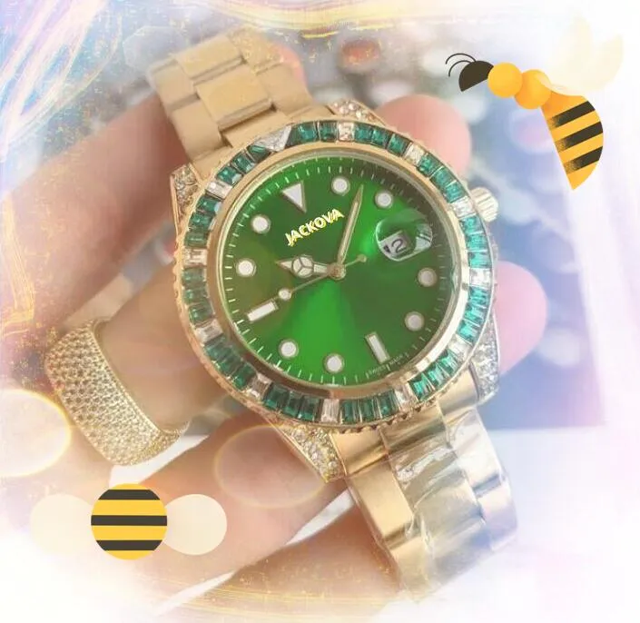 Relogio Masculino Diamond Mens Watches Luxury Big Dial Quartz Movement Fashion Calender Gold Armband Folding Clasp All Crime Super Male Gifts Wristwatch