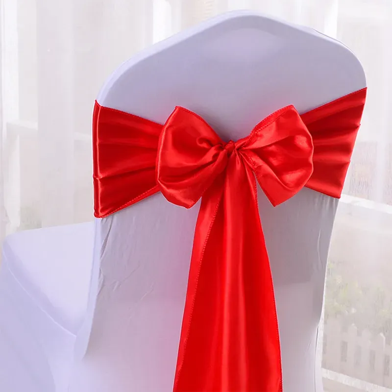 Satin Chair Sashes Bows for Wedding Reception- Universal Chair Cover Back Tie Supplies for Banquet, Party, Hotel Event Decorations 