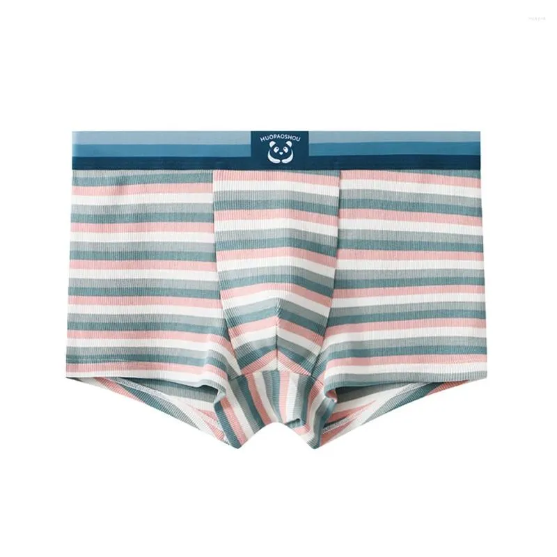 Cuecas masculinas listra horizontal boxers briefs algodão pele-amigável shorts cintura baixa roupa interior sexy u bolsa casual casa wear