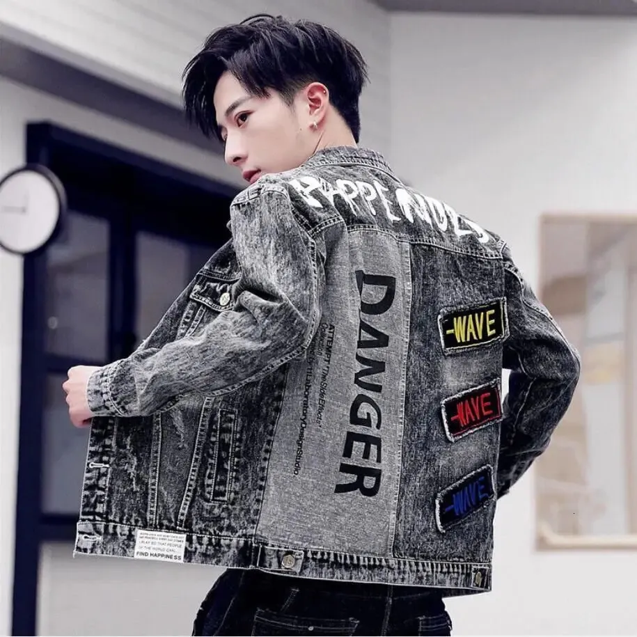 Spring Autumn Denim Leather Racer Jean Black Jacket Men's Korean Fashion Jacket Youth Casual mångsidig Top Streetwear Coat 240110