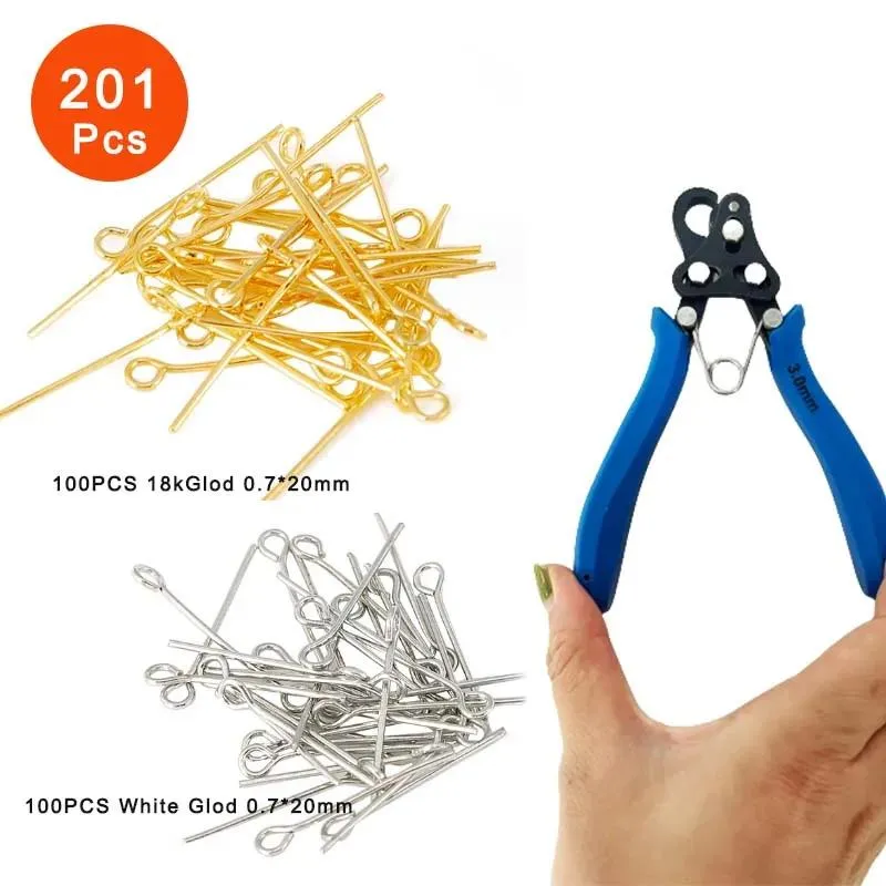 Equipments 200pcs Color retention Eye Head Pins With 1PCS Looper Pliers One Step Looper Tool Jewelry Findings Making DIY Supplies Set