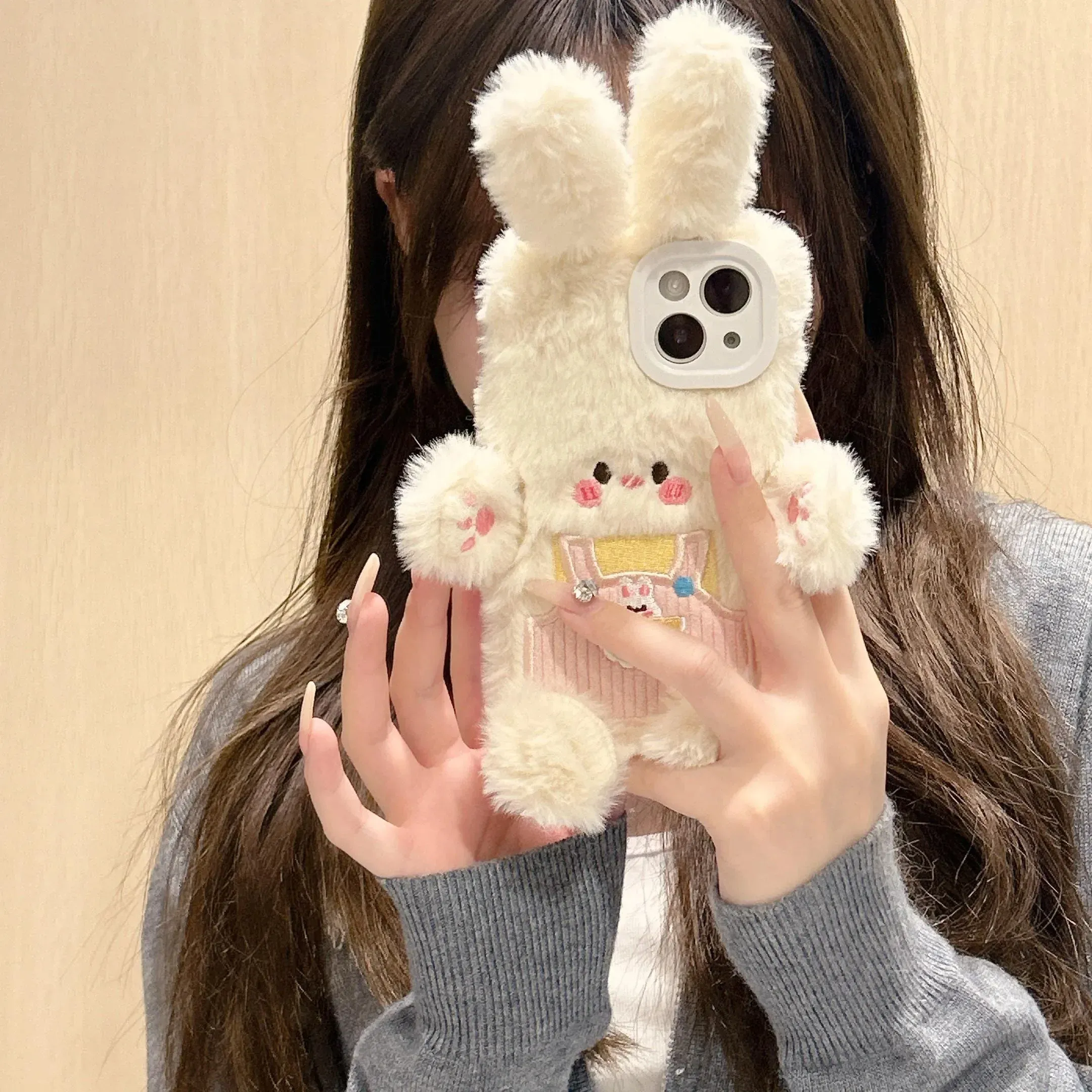 Plush Cartoon Ear Rabbit Case for IPhone 15 14 13 12 11 Pro Max 14Plus Protection Shockproof IPhone15 Cute Korea Anti-Scratch Cover