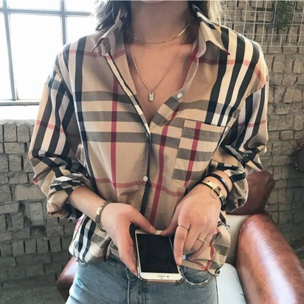 Womens Blouses Designer Shirts Fashion Classic Spring Summer Plaid T-Shirt Plus Size Casual Long Sleeve Top Plus Size M-4XL