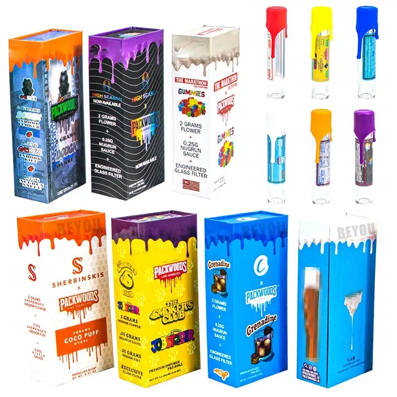 Joints pré-roulés Tubes en liège Verrouillage à l'épreuve des enfants Tube acrylique Bouchon en silicone Conteneur de stockage de tabac avec boîte d'emballage à clapet Étui en plastique LL