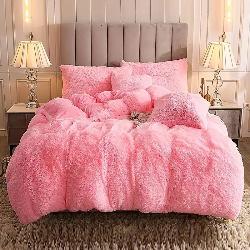 Ensemble de housse de couette en peluche velours 3 pièces ensemble de housse de couette respirant Ultra doux housse de couette confortable de luxe avec taies d'oreiller literie 240111