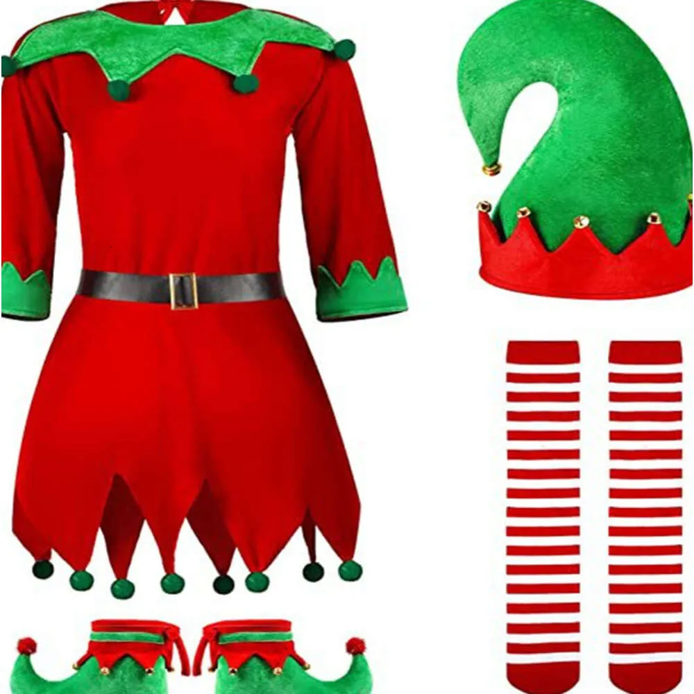 「ハロウィーンのクリスマスの女の赤ちゃんの服セット - 幼稚園のパフォーマンスのための帽子、ドレス、靴下付きの愛らしい赤い衣装-4PCSセットキッズ服」