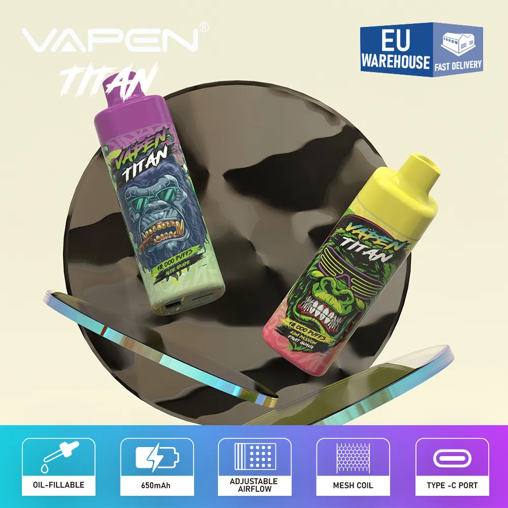 EU-magazijn VAPEN TITAN Wegwerpvape 10000 trekjes e-sigaretten Voorgevuld 20 ml bijgevulde bladerdeeg Razz Bar Tornado-smaak 9K 10K 12K Groothandel poco Cigs Stocking Vapor