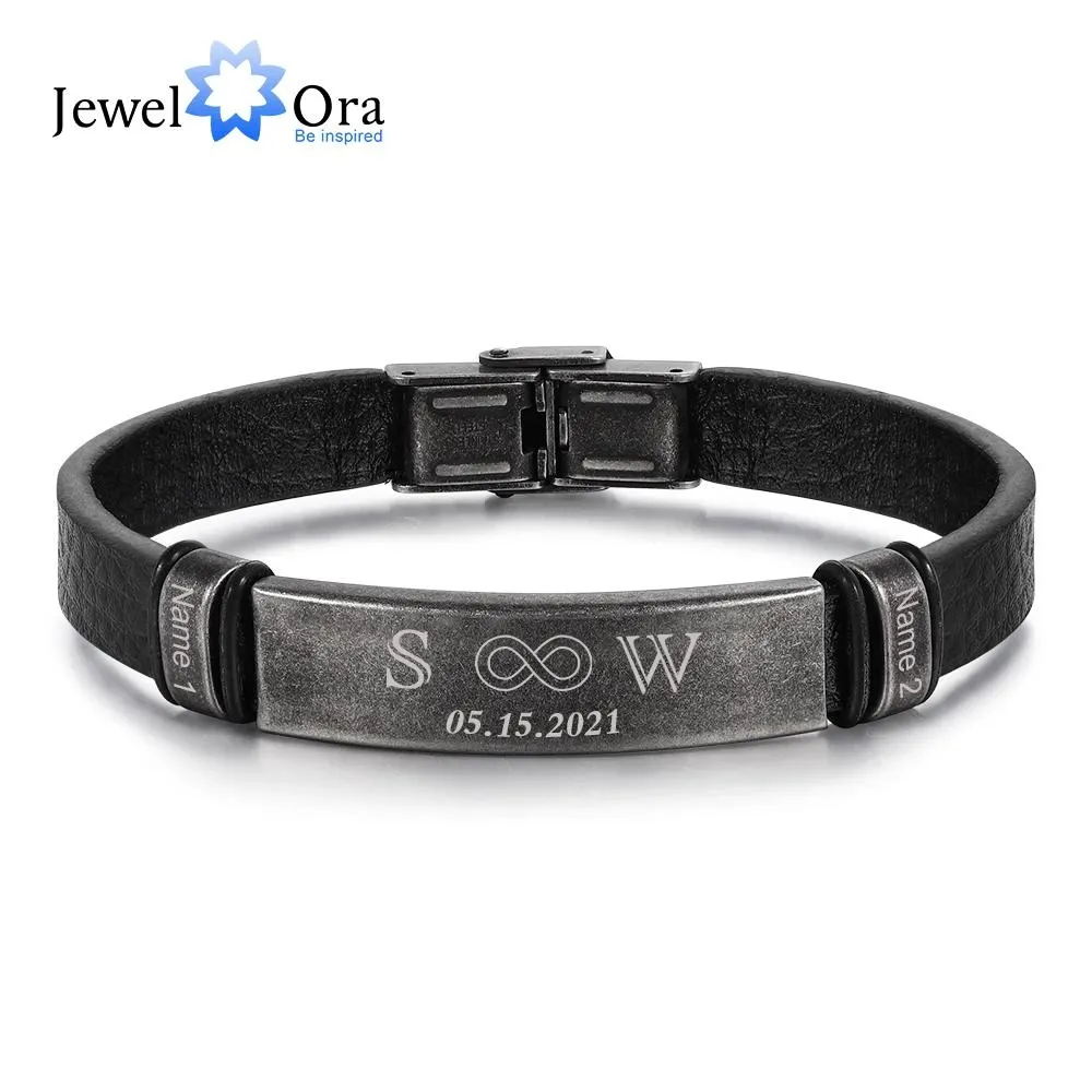 Bracelets Personalized Engraving Initial Bracelets for Men Infinity Custom Date Couple Name Leather Bracelet Punk Jewelry Gift for Him