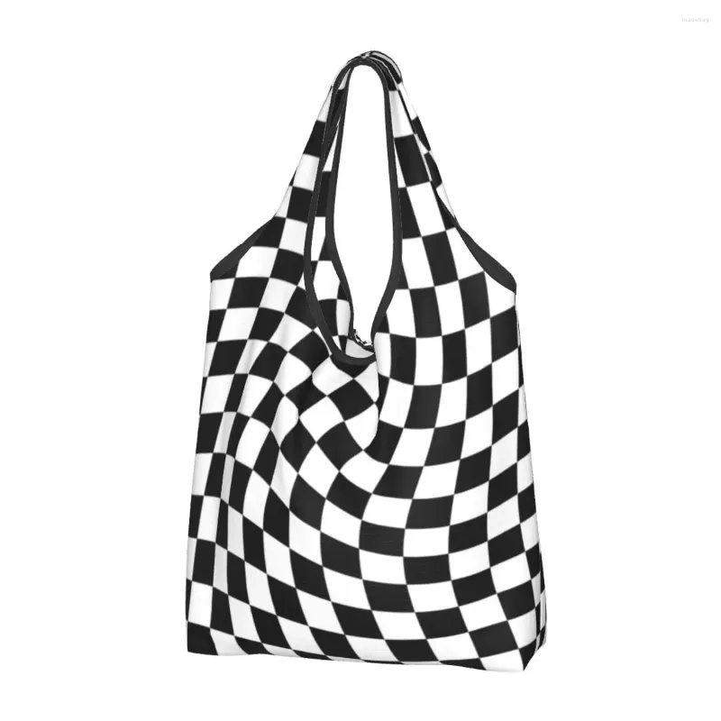 Boodschappentassen Check Black Twist Kruidenier Tote Bag Dames Aangepaste geometrische dambord schouder Shopper Handtas met grote capaciteit