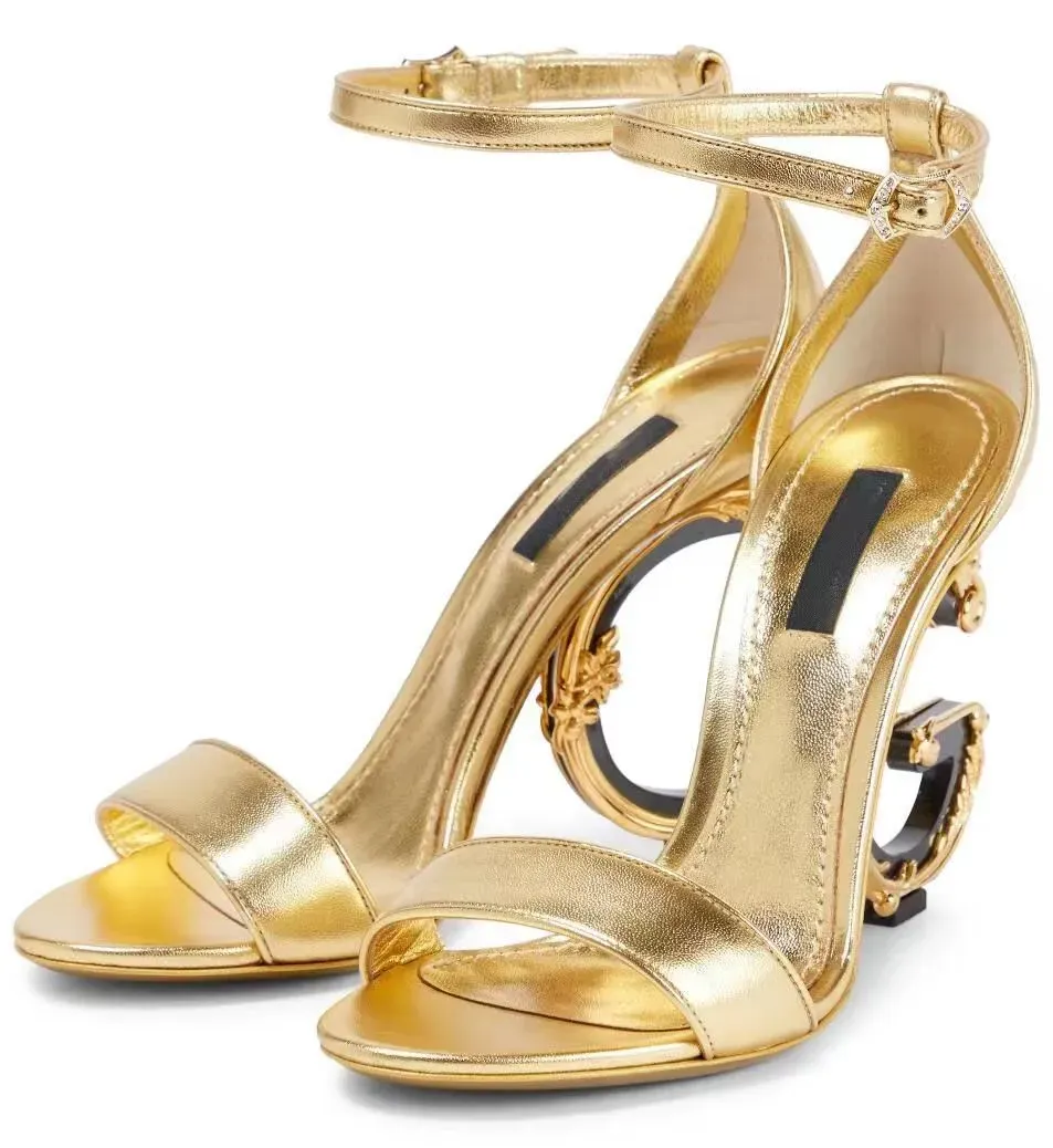 Fashion Summer Luxury Brands Patent Leather Sandals Shoes Women  Heel Gold-plated Carbon Nude Black Red Pumps Gladiator Sandalias Shoe With Box 35-43size