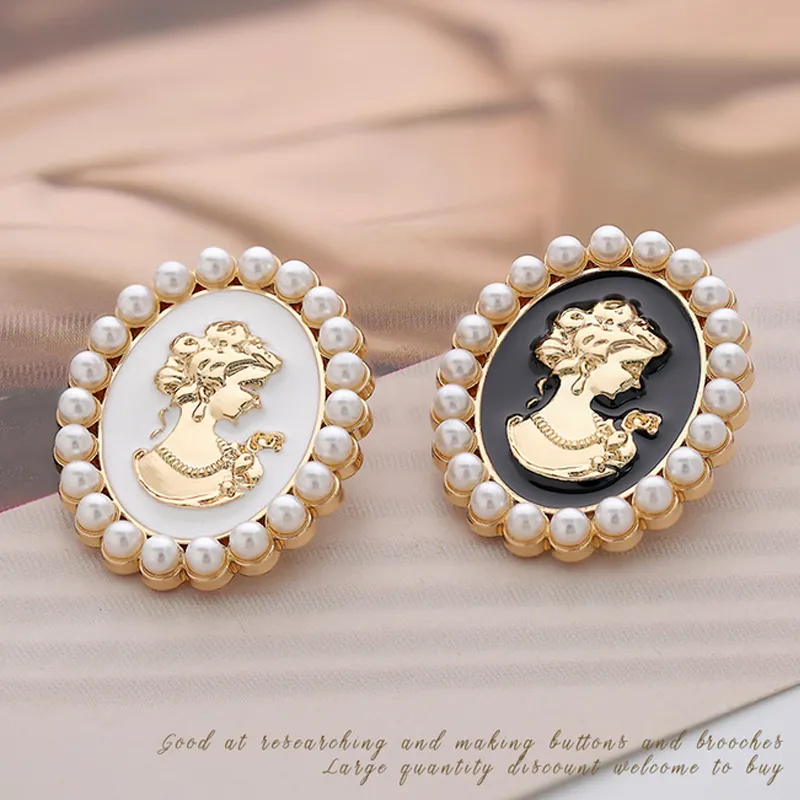 Kvinnor Pearl Brosch Cute Portrait Pearl Brosch Suit Lapel Pin Fashion Jewelry for Gift Party