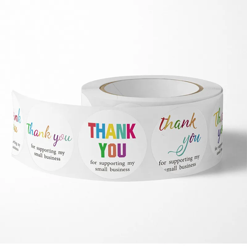 Roll Colorful Thank You Business Label Adhesive Stickers Store Box Bag Baking Shop Package Envelope Office Decoration