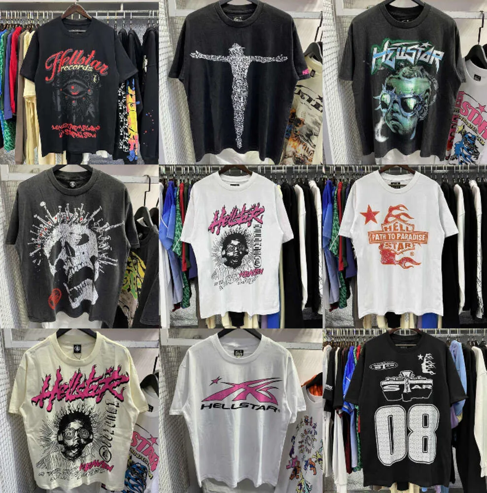 vintage hellstar chemise designer t-shirts t-shirt graphique tee vêtements vêtements hipster tissu lavé Street graffiti Style fissuration motif géométrique poids élevé 22