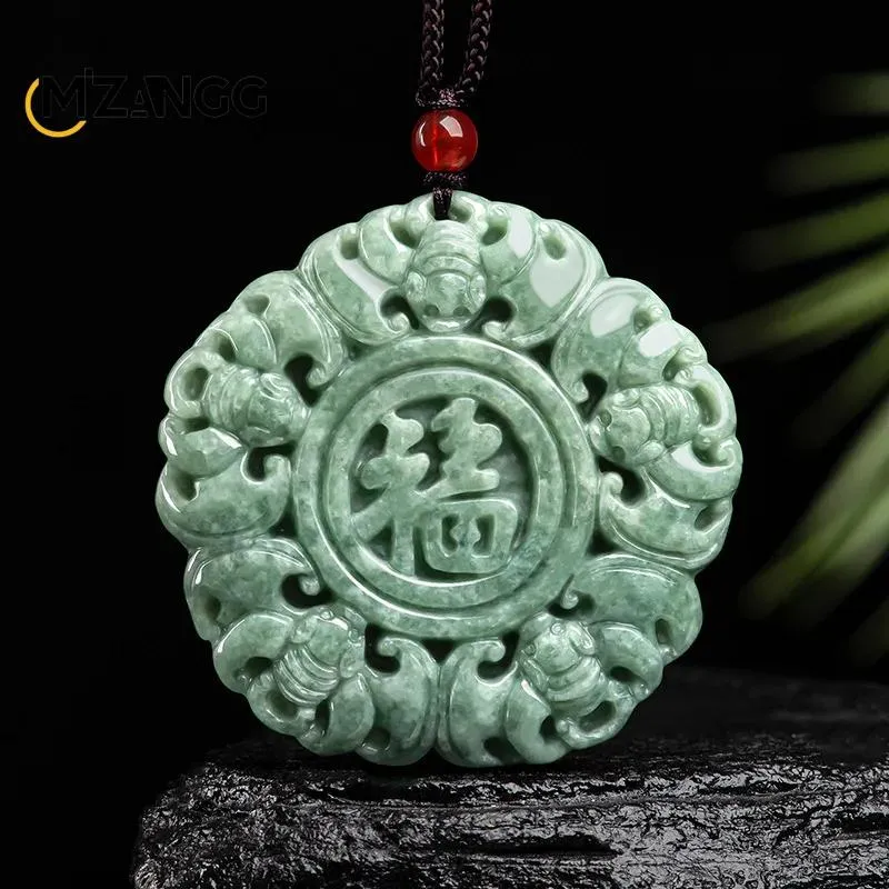 Pendants Natural Myanmar Jadeite Five Blessings Linmen Pendant Handcarved Fashion Jewelry Jade Necklace Lucky Amulets for Men and Women