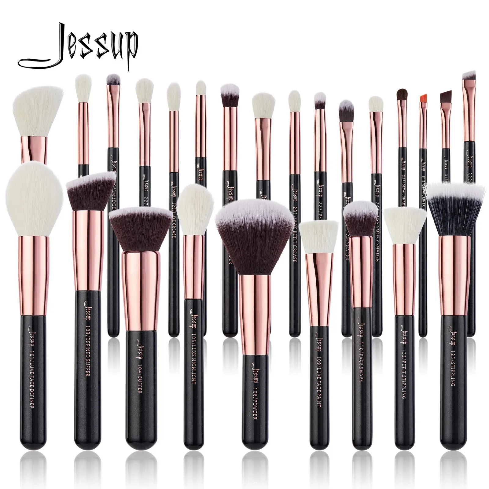 Jessup Makeup Brushesセット6-25PCSファンデーションパウダーアイシャドウライナーブラシブレンディング蛍光ペンローチャマキラジェローズゴールドブラック240110