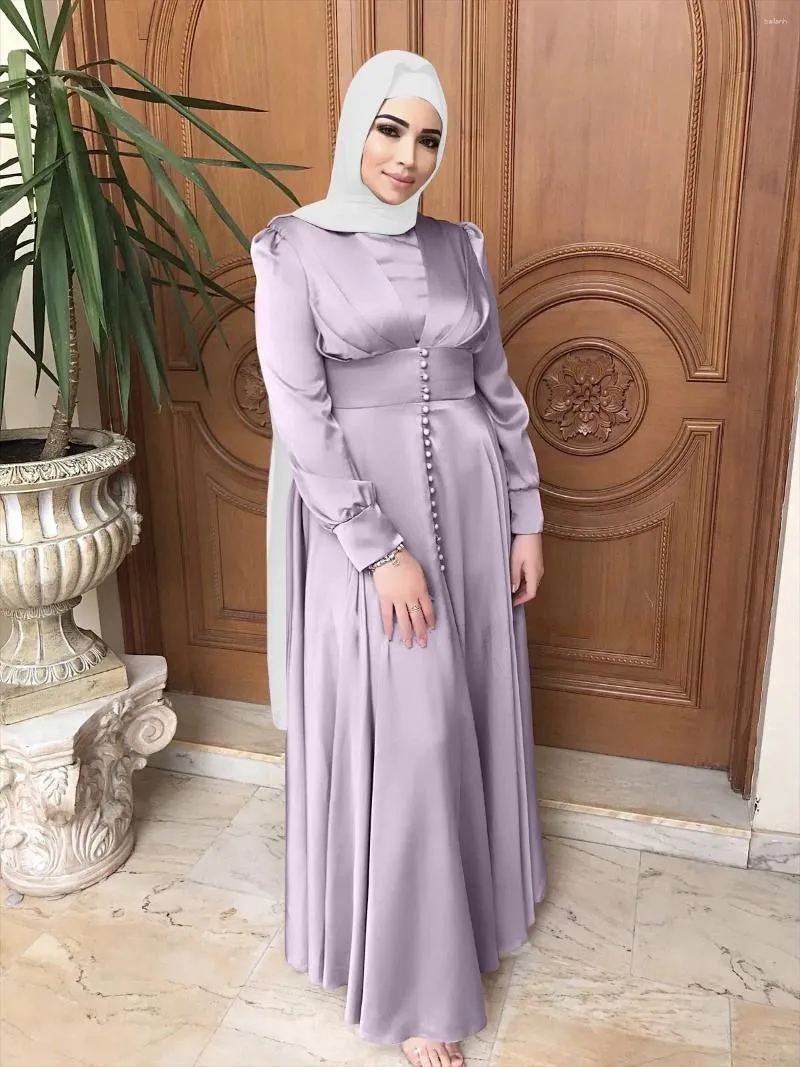 Styl ubrania etnicznego Abaya muzułmańska sukienka modowa Summer Elegancki satynowy koralik