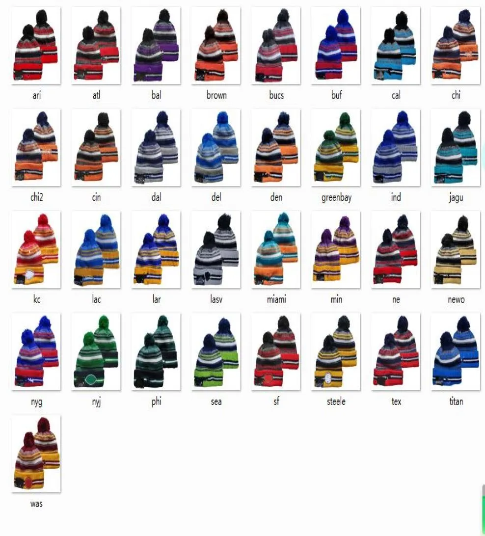 Nuovi berretti da calcio 2021 Sideline Sport Pom Cappello lavorato a maglia con risvolto Cappello lavorato a maglia Pom Pom Cap 32 Squadre Maglie Mescola e abbina tutti i berretti5367797