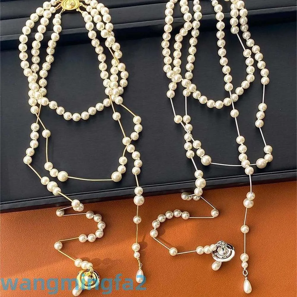 2024designer Western Empress Dowagernecklace Ufo Planet Saturn American Layered Broken Pearl Sweater Chain Triple Asymmetric Necklace Female