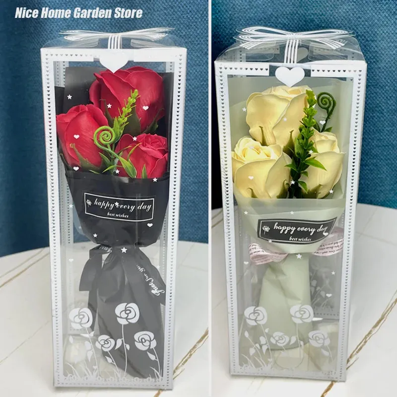 3 Valentinstagsgeschenke, Rosen, künstliche Blumen, Brautstrauß, Hochzeitsdekoration, Seife in der Hand, Gast, rosa Blumen 240111