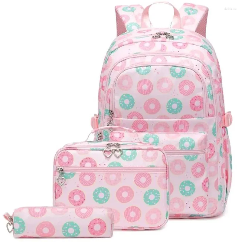 School Bags Donut Print For Teenage Students Schoolbag With Pencil Case Lunch Box Waterproof Girls Backpacks Children