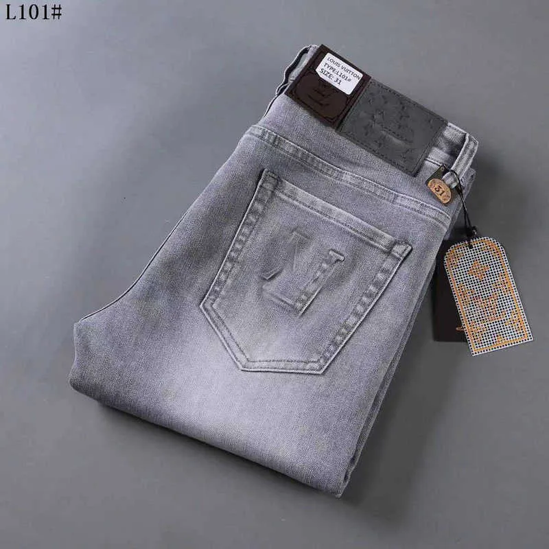 Embroidered Slim Fit Jeans Men - Korean Style Elastic Fashion Pants ...