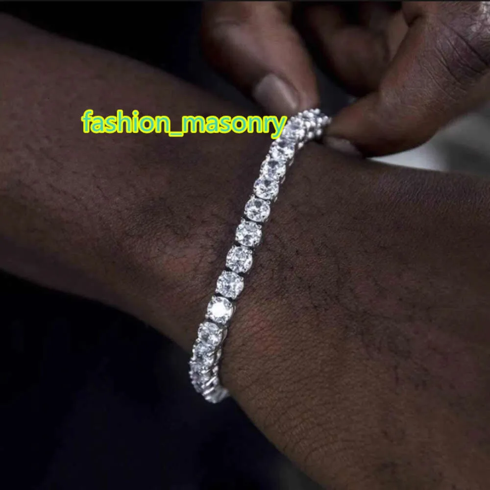 Модные блестящие ювелирные изделия, серебряный круглый браслет с бриллиантами 925 пробы, однорядный браслет с ледяным бриллиантом VVS 4 мм, 5 мм, 6 мм, теннисная цепочка из муассанита