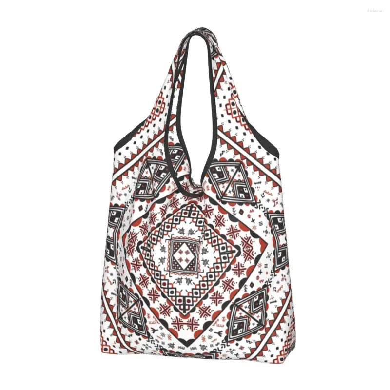 Shopping Bags Kabyle Pottery Berber Motifs Groceries Bag Shopper Tote Shoulder Large Portable Geometry Ethnic Handbag