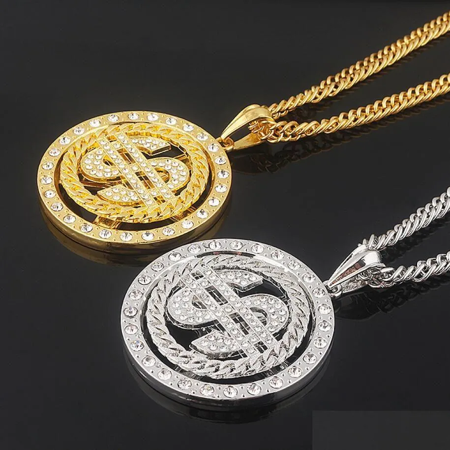 Anhänger Halsketten Gold überzogene kubanische Kette Halsketten Hip Hop Rap Sänger Geld Dollar Zeichen Anhänger Halskette für Frauen Männer Mädchen Halsband J Dhj3Y