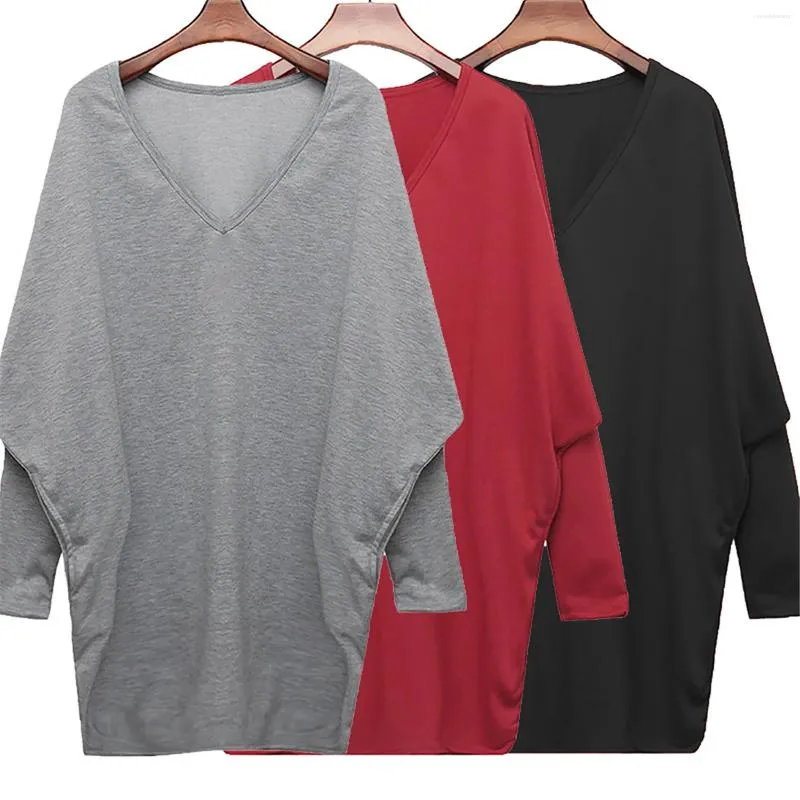 Blouses Femmes Femmes Paresseux Style Sweat-Shirt Col En V Surdimensionné Lâche Longue Chemisier Avec Poches Manches Chauve-Souris Épaule Tombée Hauts Décontractés