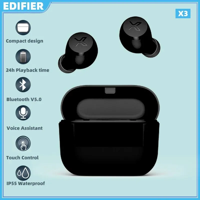 Écouteurs EDIFIER X3 TWS True Wireless Earphones Bluetooth 5.0 Prise en charge de l'assistant vocal APTX Contrôle tactile IPX5 CVC8.0 Annulation du bruit