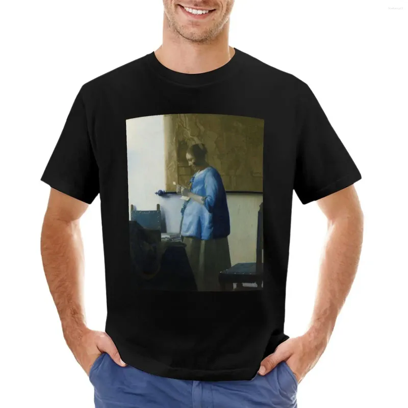 Herrpolos kvinna i blått läser ett brev - Johannes Vermeer t -shirt skjortor grafiska tees män träning skjorta