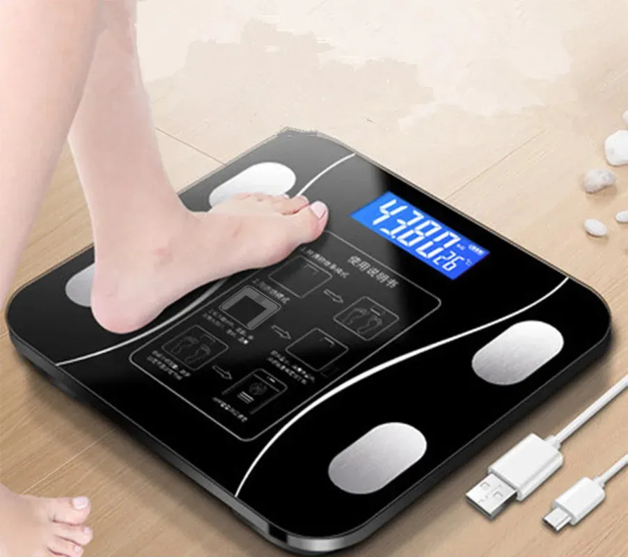 Smart Body Fitness Composities Gezondheidsanalysator met smartphone-app Schaal USB oplaadbare draadloze digitale weegschaal 240110