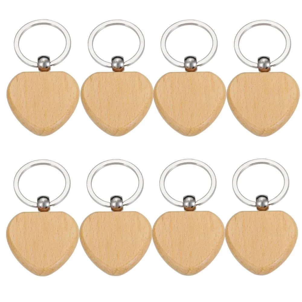 Chains 10pcs Wooden Heart Keychain Blank Wood Keyring Handwork DIY Accessories For Man Women Man Couple Jewelry Charm Pet Tag