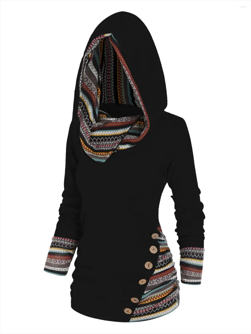 Dameshoodies Hoodie met lange mouwen Indie Folk-stijl Gestreepte splitsknop Decor Vrijetijdskleding Toonaangevend in de trend Grote maten