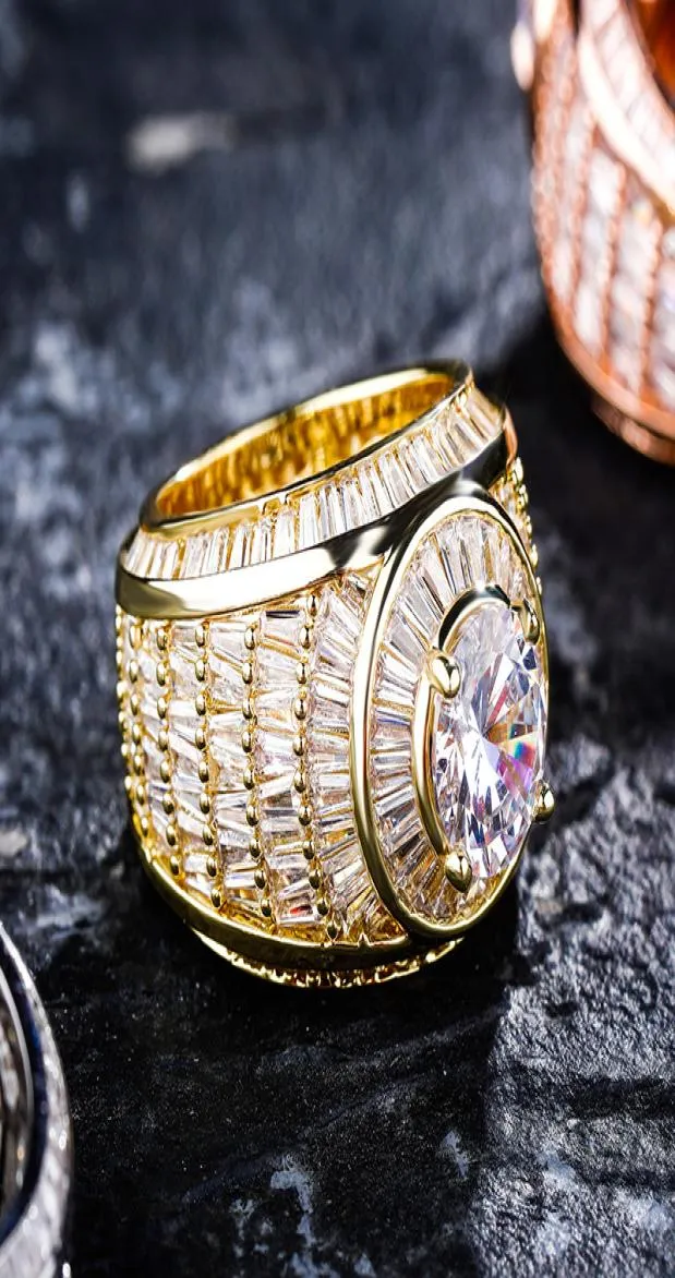 Men Gold Rings Trendy Fashion Gold Silver Color Cluster Rings Luxury Bling Zircon Big Size Hip Hop Rings Jewelry Gift7387293
