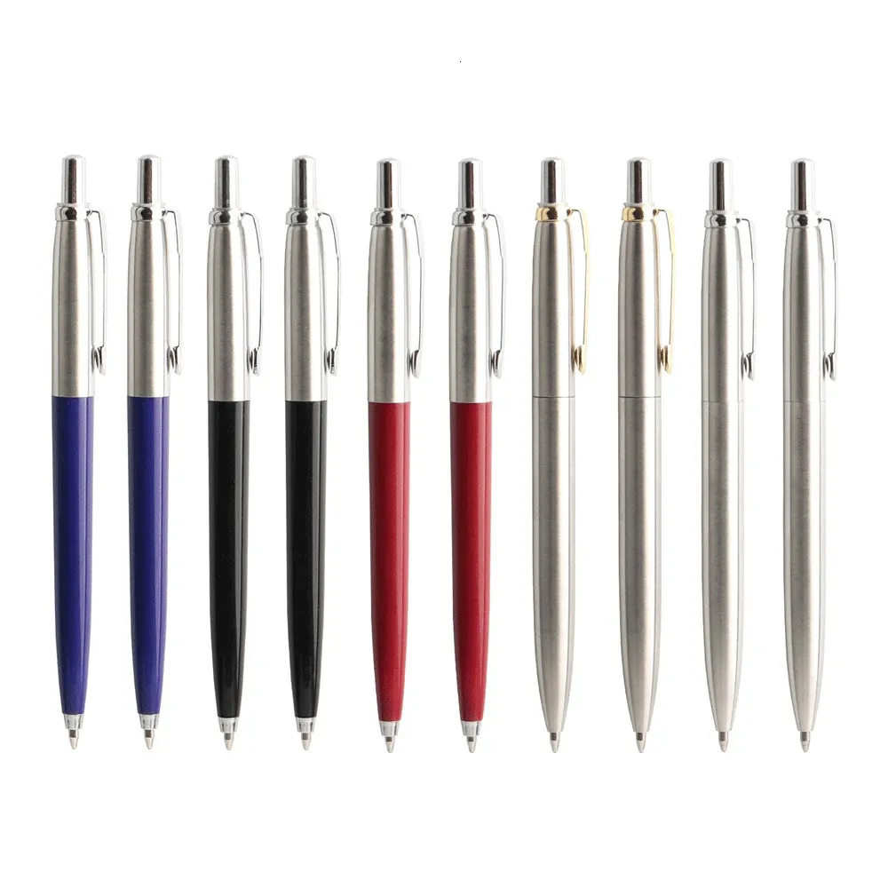 10 stuks Set Metalen Balpennen Automatische Balpen G2 Navulling Zwart Blauwe Inkt Voor School Kantoorbenodigdheden Schrijven 07mm 240111