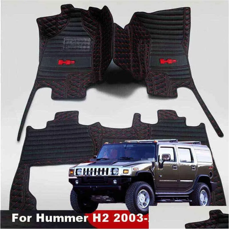 Коврики водонепроницаемый автомобиль для Hummer H2 2003-2008 5Seat Suv Кожа Всепогодный противоскользящий ковер Er Подкладка для ног Подушечки Drop D Dh9Zy