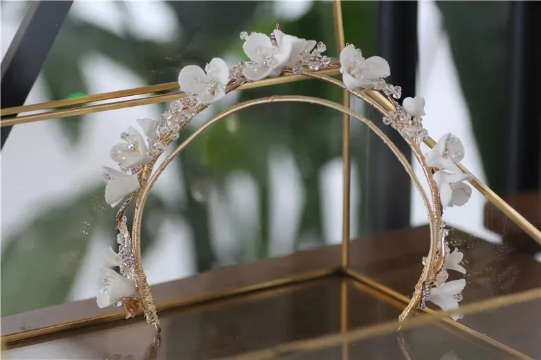 Jonnafe Porcelain Flower Wedding Crown Hair Tiara Rhinestone  display picture 1