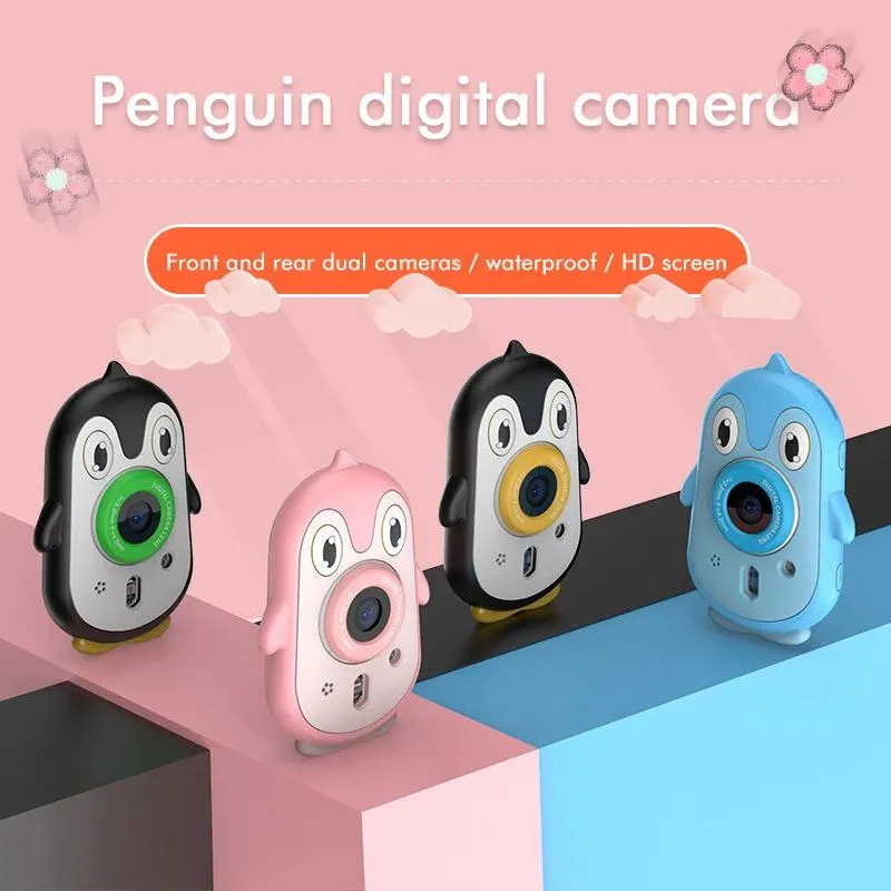 Tillbehör Penguin Barn Vattentät kamera Digitalkamera med bakre bakre dubbla kameror 32 GB Memory Card Mp3 Funktion Videokamera