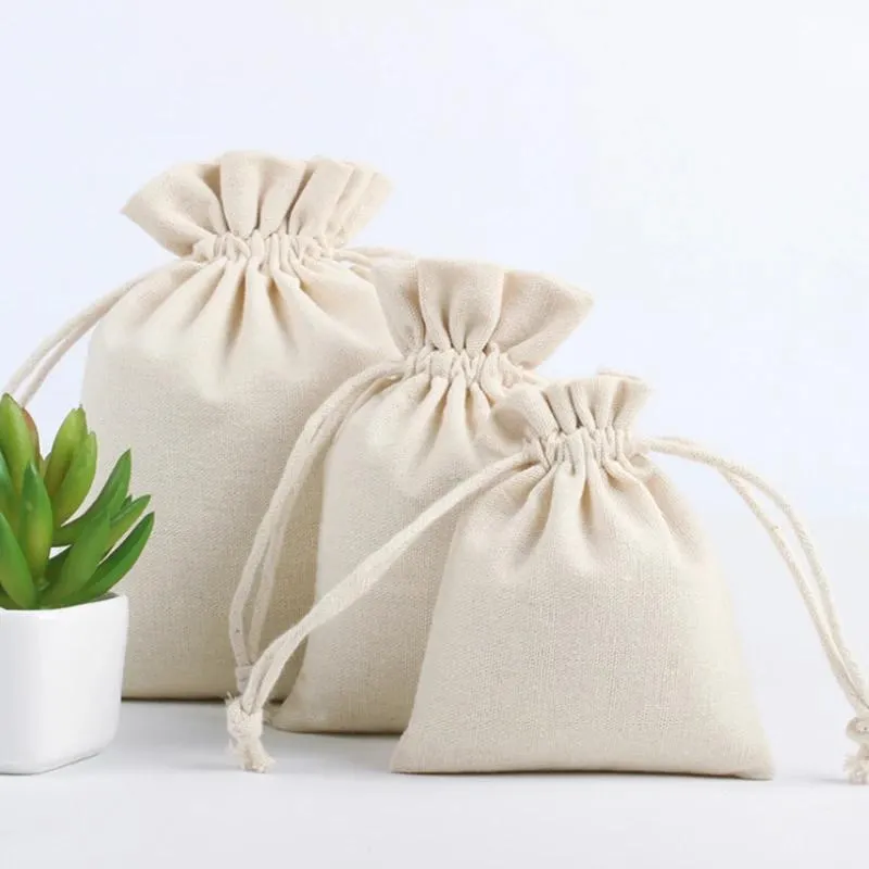 Jewelry 20PCS Linen Gift Bags Cotton Jute Drawstring Pouch Packing Jewelry Makeup Party Wedding Candy Wrappling Reusable Sack Print Logo