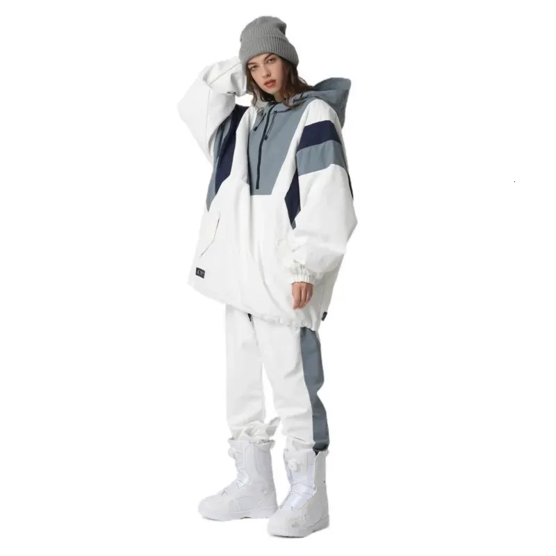 Traje de esquí cálido para mujer y hombre, chaqueta de esquí y snowboard impermeable a prueba de viento, conjunto de pantalones, conjunto de snowboard de lana para exteriores para mujer 240111