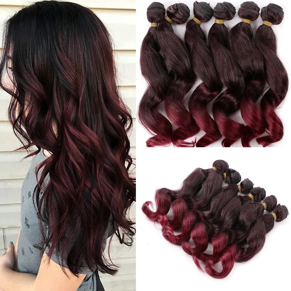 1418 Inch Synthetic Ombre Yaki kinky Curly Weave Bundles Hair 6PsLot Nature Brown Color Wavy 240110