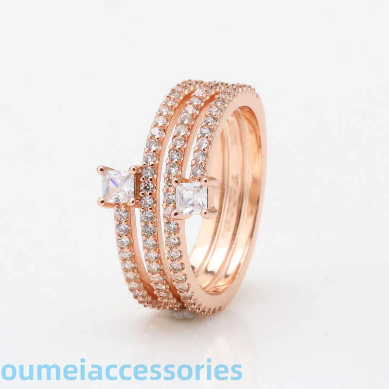 Designer de jóias Pandoraring Dora's Band Anéis namorados produto S925 banhado a prata rosa ouro três espiral girando anel de diamante feminino presente romântico