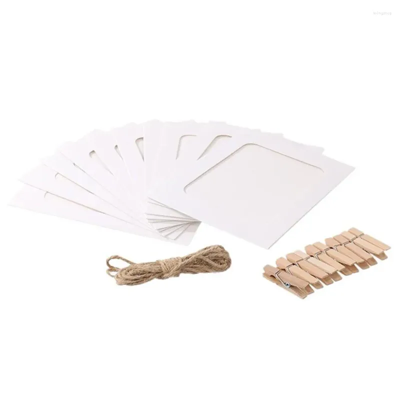 Рамки 10 шт. 5-дюймовая бумажная фоторамка из крафт-бумаги, креативный декоративный картон Po с деревянными зажимами и веревкой для домашней школы