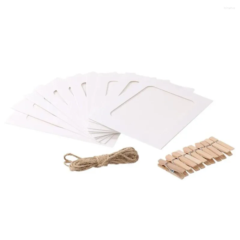 Quadros 10pcs 5 polegadas quadro de papel Kraft criativo cartão decorativo po com clipes de madeira e corda para a escola em casa