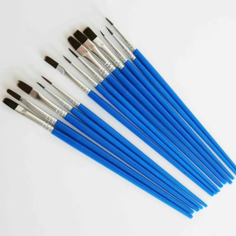 Makeup Brushes 10pcs Acrylic Watercolor Oil Paint Brush Blue Pink Plastic Handle Flat Liner For Painting