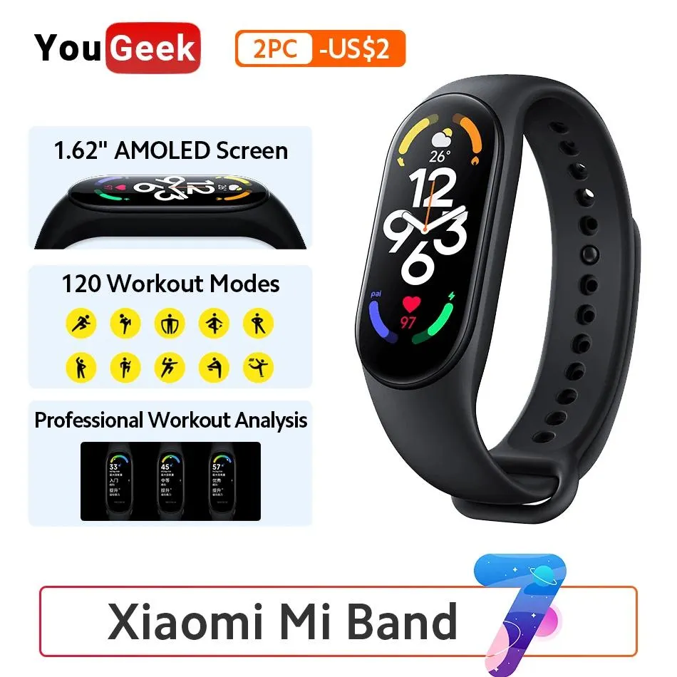 Устройства Новый Xiaomi Mi Band 7 Smart Bracelet Bracelet Bricelet 1,62 "Amoled Blood кислородная фитнес