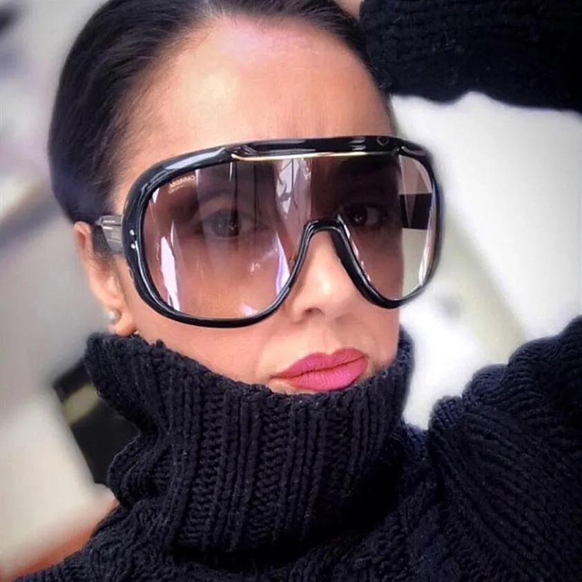 2019 Futuristic oversized one piece sunglasses women flat top gradient sun glasses men shades female goggle3228